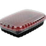 BLACK / RED DELI CONT. W/CLEAR LID RECT. 750ML