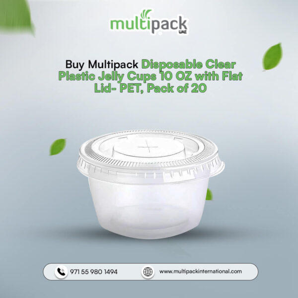 Buy Multipack Disposable Clear Plastic Jelly Cups 10 OZ with Flat Lid- PET, Pack of 20