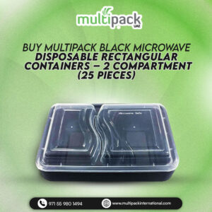 Multipack Black Microwave Disposable Rectangular Containers – 2 Compartment (25 Pieces)