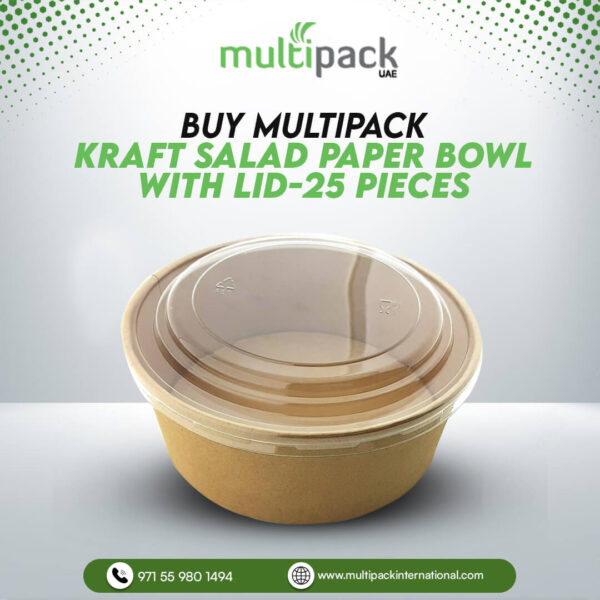 Multipack Kraft Salad Paper Bowl With lid-25 Pieces